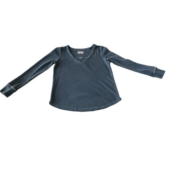 The Normal Brand Ribbed V Neck Top Shirt Long Sleeves Blue Women's M - Picture 6 of 8